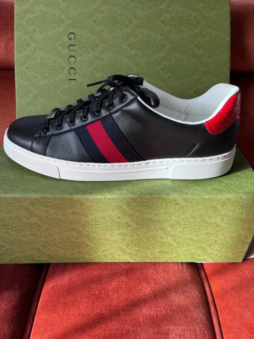 New Gucci Ace web-trim Leather Sneakers Men's Size US11.5 / UK11